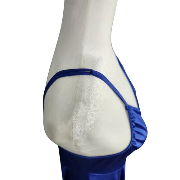 Vintage Nightgown Lingerie L Blue Side Slit Nylon Long - Picture 7 of 10